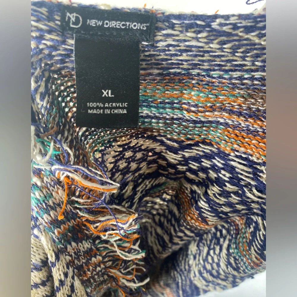new directions Multicolor Fringe Open Front Cardigan - Cream, Navy, Brown, Teal - Picture 4 of 4